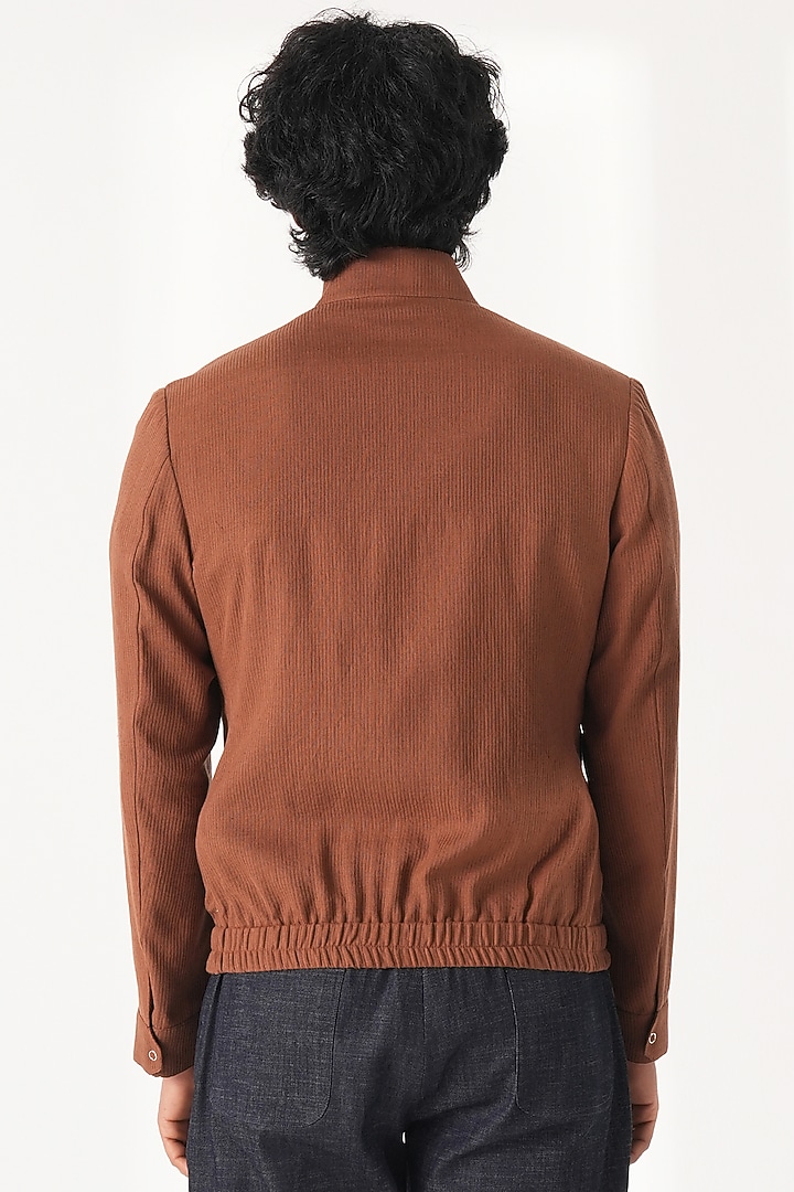 Dark Brown Handloom Cotton Shacket by Dhruv Vaish at Pernia's Pop Up Shop