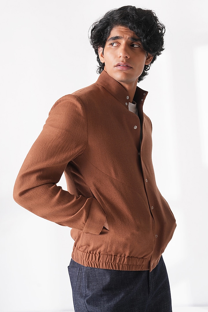 Dark Brown Handloom Cotton Shacket by Dhruv Vaish at Pernia's Pop Up Shop