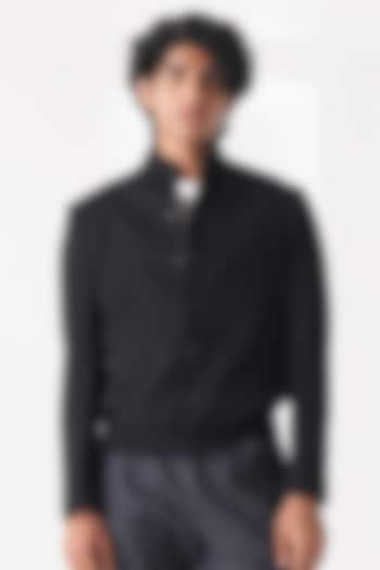 Black Handloom Cotton Shacket by Dhruv Vaish at Pernia's Pop Up Shop