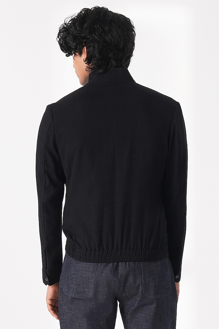 Black Handloom Cotton Shacket by Dhruv Vaish at Pernia's Pop Up Shop