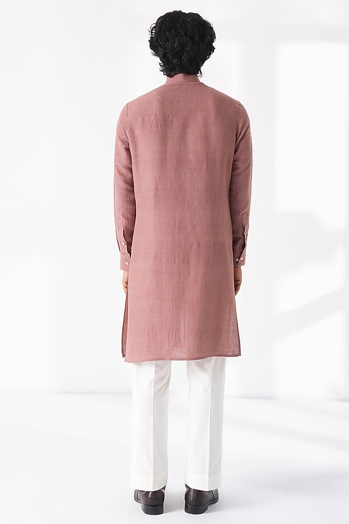 Dusty Rose Matka Silk Embroidered Kurta Set by Dhruv Vaish at Pernia's Pop Up Shop