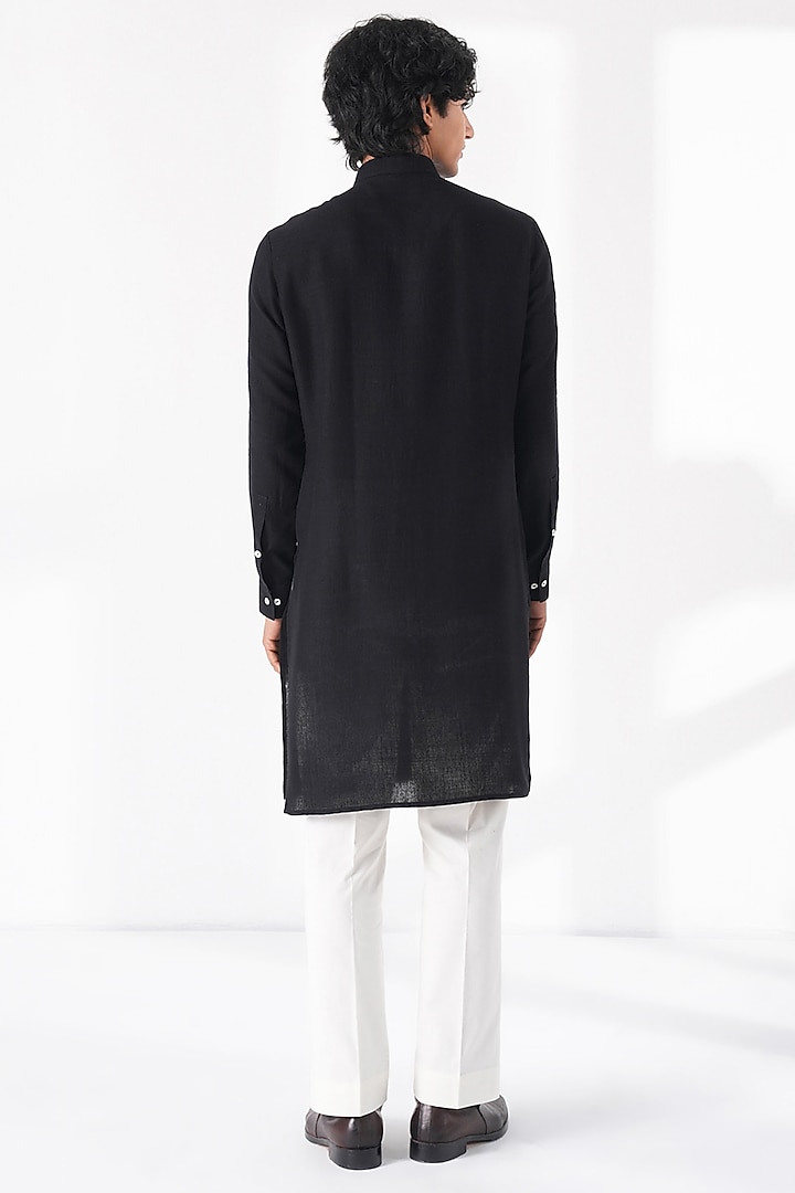 Black Matka Silk Embroidered Kurta Set by Dhruv Vaish at Pernia's Pop Up Shop