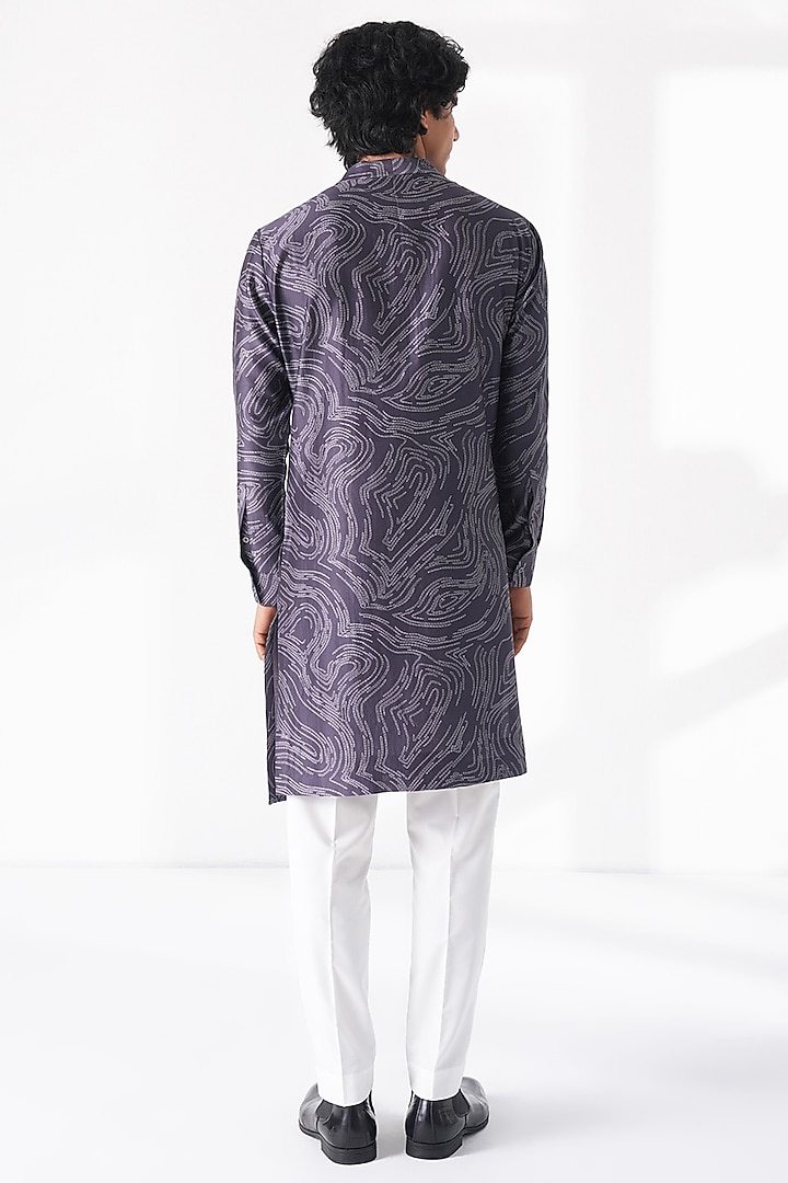 Dark Purple Cotton Silk Chanderi Printed Kurta Set by Dhruv Vaish at Pernia's Pop Up Shop