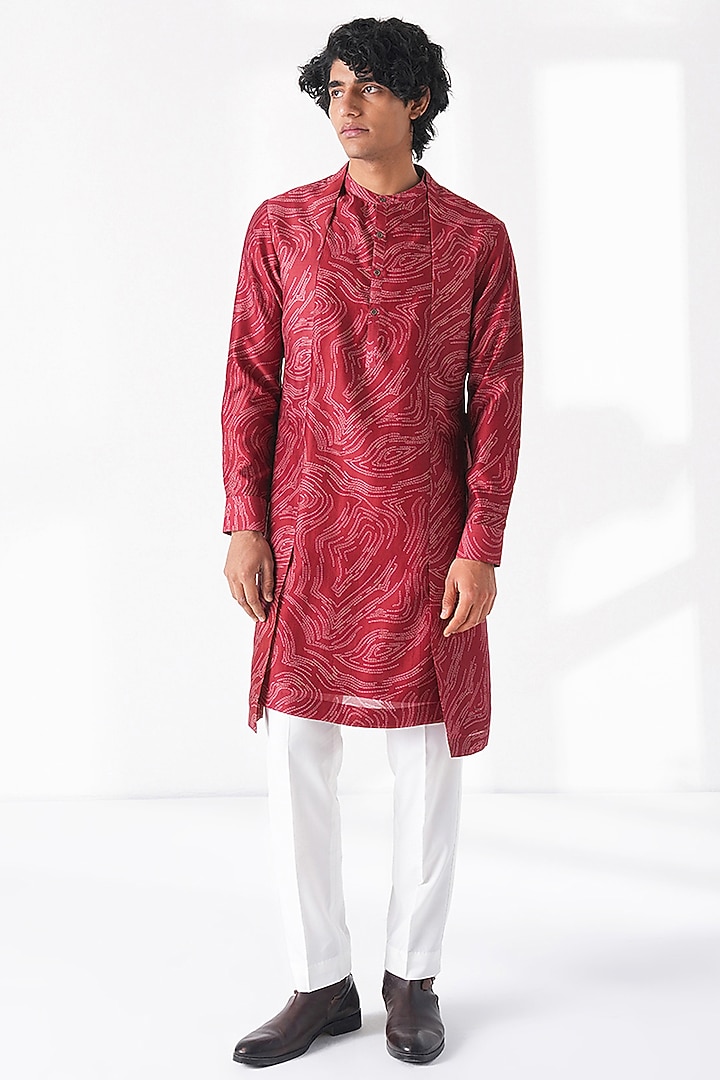 Earthy Red Cotton Silk Chanderi Printed Kurta Set by Dhruv Vaish at Pernia's Pop Up Shop