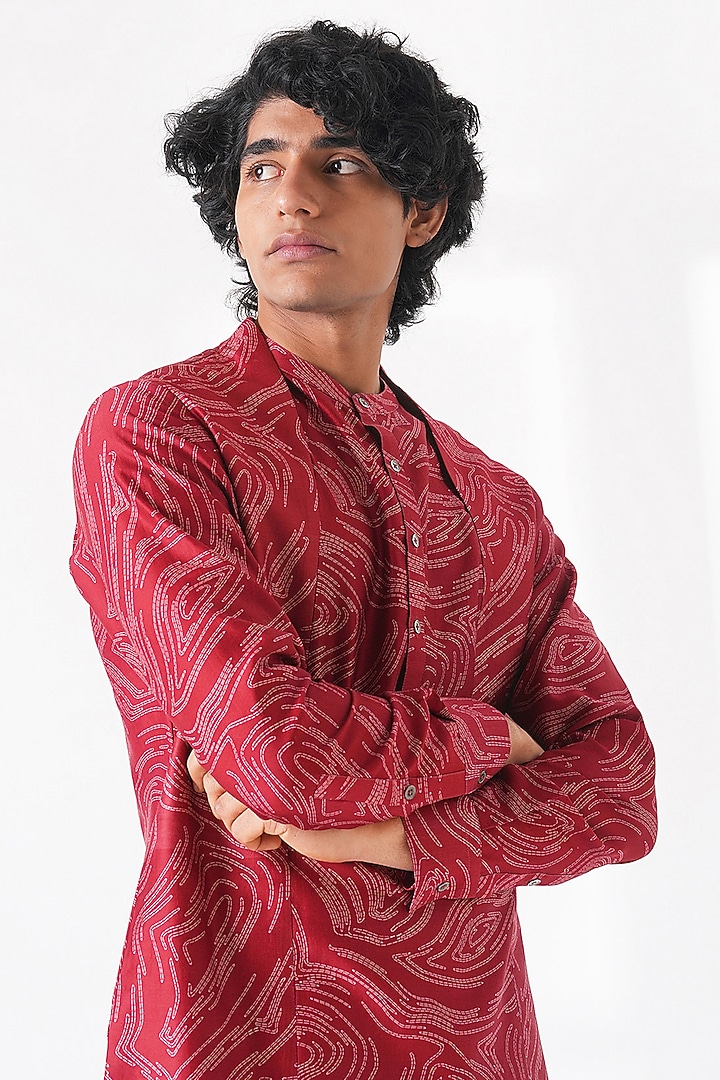 Earthy Red Cotton Silk Chanderi Printed Kurta Set by Dhruv Vaish at Pernia's Pop Up Shop