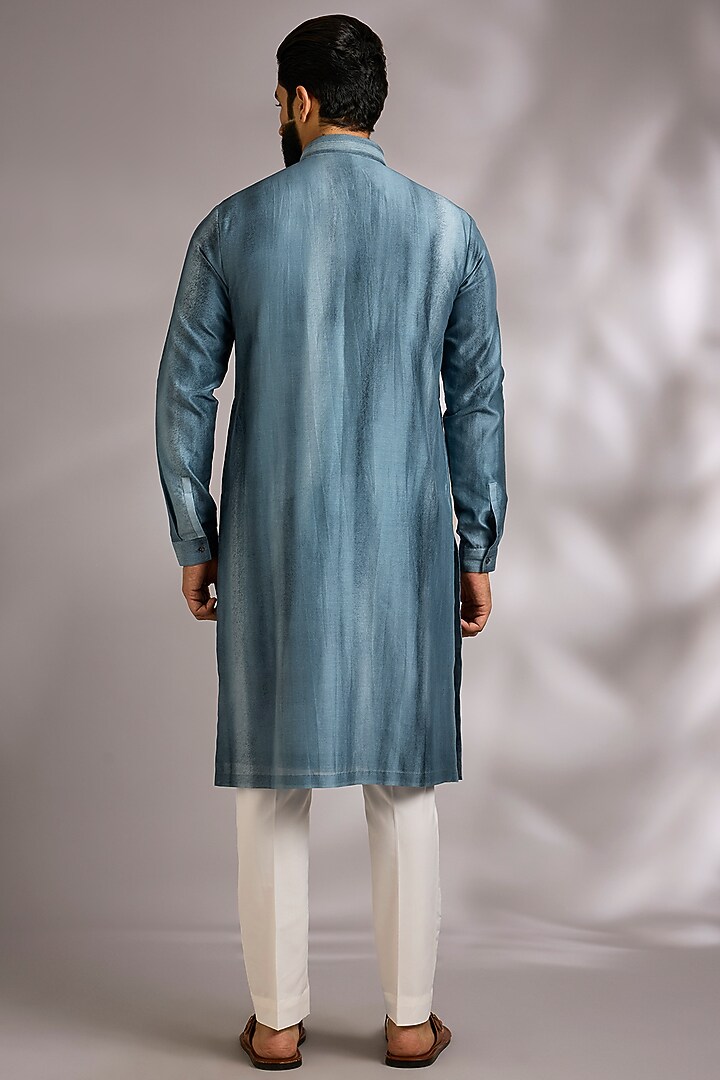 Storm Blue Silk Kurta Set by Dhruv Vaish at Pernia's Pop Up Shop