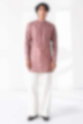 Dusty Rose Spun Silk Graphic Printed Short Kurta by Dhruv Vaish at Pernia's Pop Up Shop