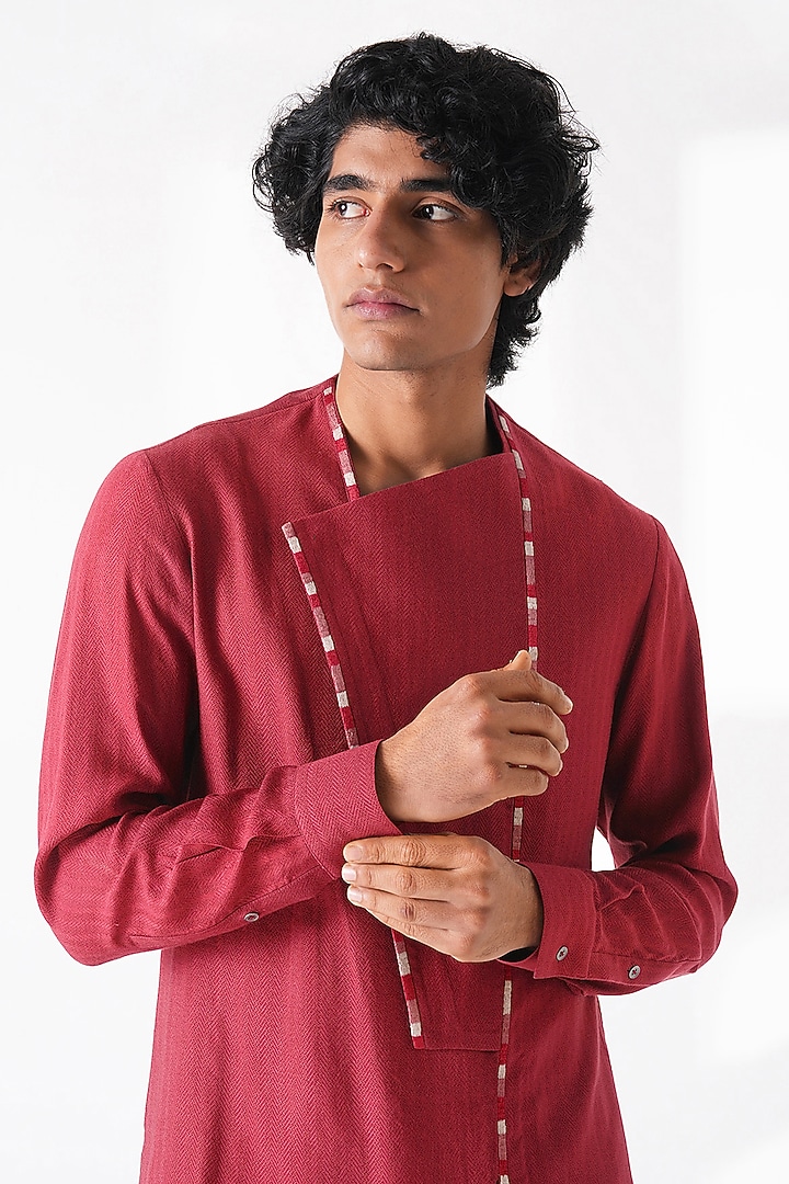 Earthy Red Cotton Silk Textured Kurta Set by Dhruv Vaish at Pernia's Pop Up Shop