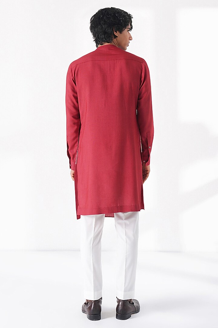 Earthy Red Thread Embroidered Cotton Silk Kurta Set by Dhruv Vaish at Pernia's Pop Up Shop