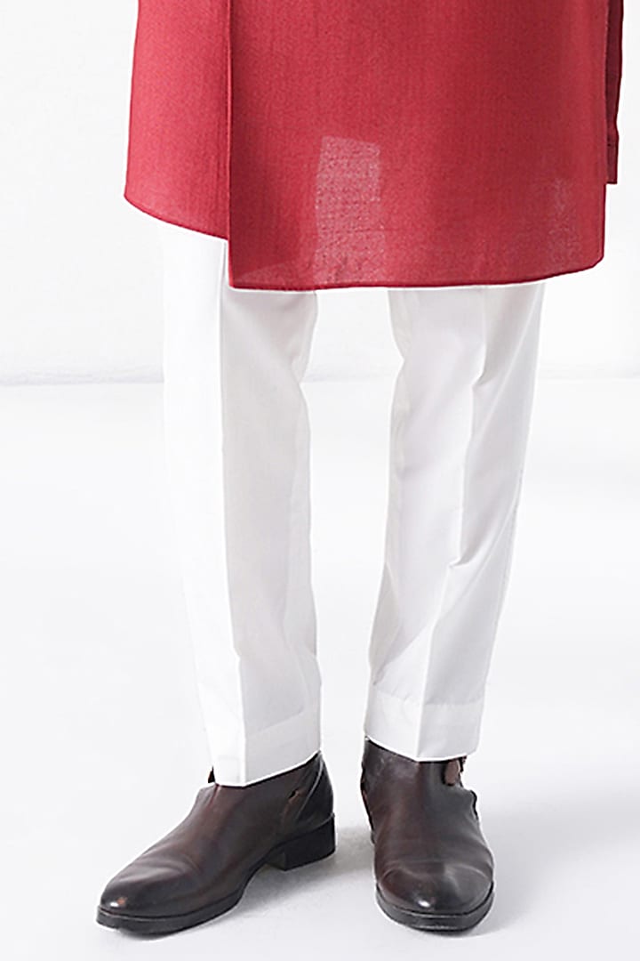 Earthy Red Thread Embroidered Cotton Silk Kurta Set by Dhruv Vaish at Pernia's Pop Up Shop