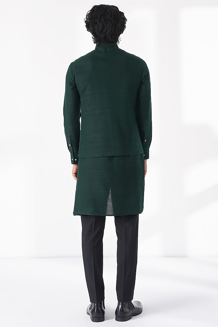 Bottle Green Silk Hand Embroidered Nehru Jacket by Dhruv Vaish at Pernia's Pop Up Shop