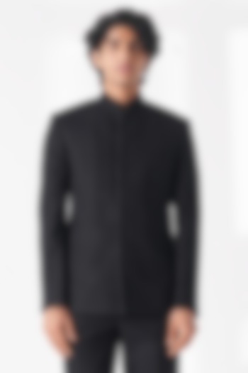 Black Silk Wedding Bandhgala by Dhruv Vaish at Pernia's Pop Up Shop