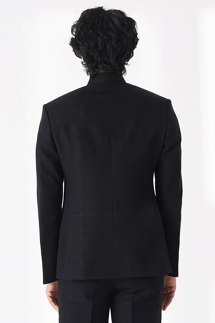 Black Silk Wedding Bandhgala by Dhruv Vaish at Pernia's Pop Up Shop