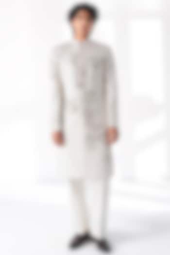 Ivory Silk Hand Embroidered Groom Sherwani Set by Dhruv Vaish at Pernia's Pop Up Shop
