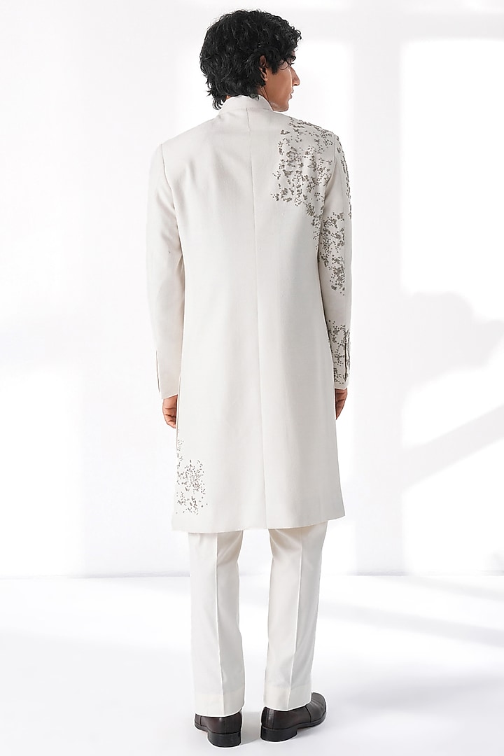 Ivory Silk Hand Embroidered Groom Sherwani Set by Dhruv Vaish at Pernia's Pop Up Shop