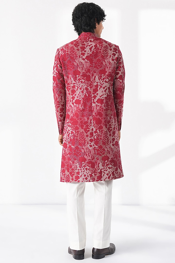 Earthy Red Silk Hand Embroidered Groom Sherwani Set by Dhruv Vaish at Pernia's Pop Up Shop