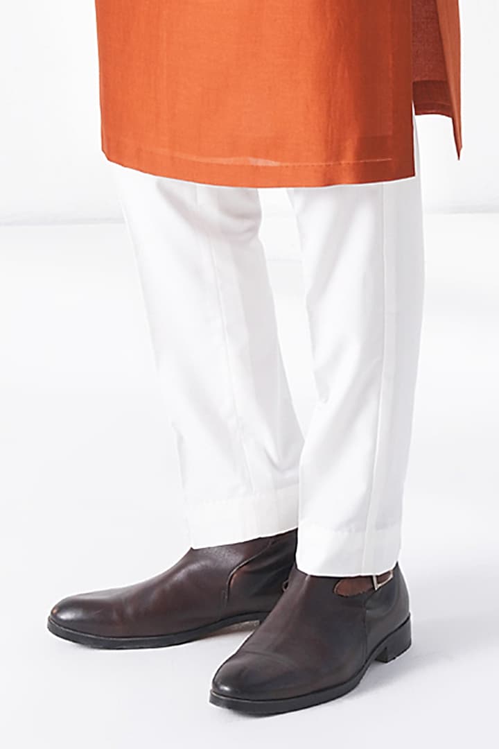 Burnt Orange Cotton Silk Chanderi Thread Embroidered Kurta Set by Dhruv Vaish at Pernia's Pop Up Shop