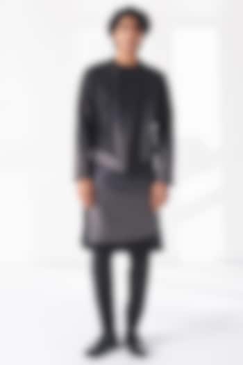 Silver-Black Cotton Silk Chanderi Layered Kurta Set by Dhruv Vaish at Pernia's Pop Up Shop