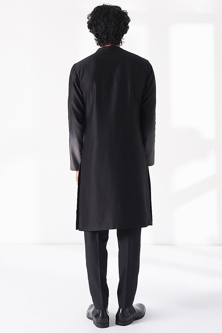 Silver-Black Cotton Silk Chanderi Layered Kurta Set by Dhruv Vaish at Pernia's Pop Up Shop