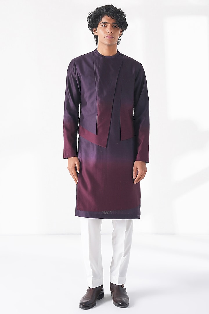 Midnight Mauve Ombre Cotton Silk Chanderi Layered Kurta Set by Dhruv Vaish at Pernia's Pop Up Shop