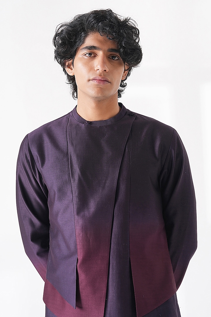 Midnight Mauve Ombre Cotton Silk Chanderi Layered Kurta Set by Dhruv Vaish at Pernia's Pop Up Shop