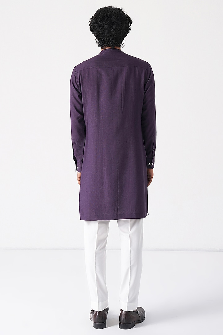 Midnight Purple Thread Embroidered Cotton Silk Kurta Set by Dhruv Vaish at Pernia's Pop Up Shop