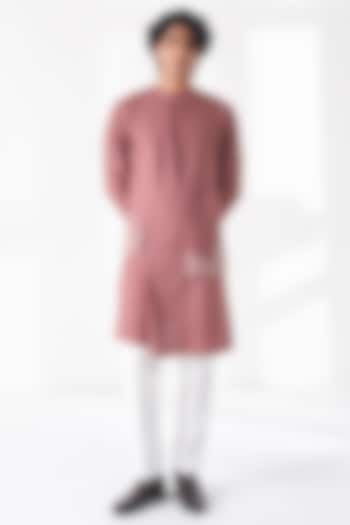 Dusty Rose Thread Embroidered Cotton Silk Kurta Set by Dhruv Vaish at Pernia's Pop Up Shop