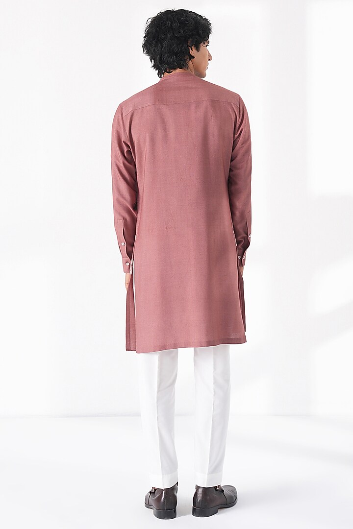 Dusty Rose Thread Embroidered Cotton Silk Kurta Set by Dhruv Vaish at Pernia's Pop Up Shop