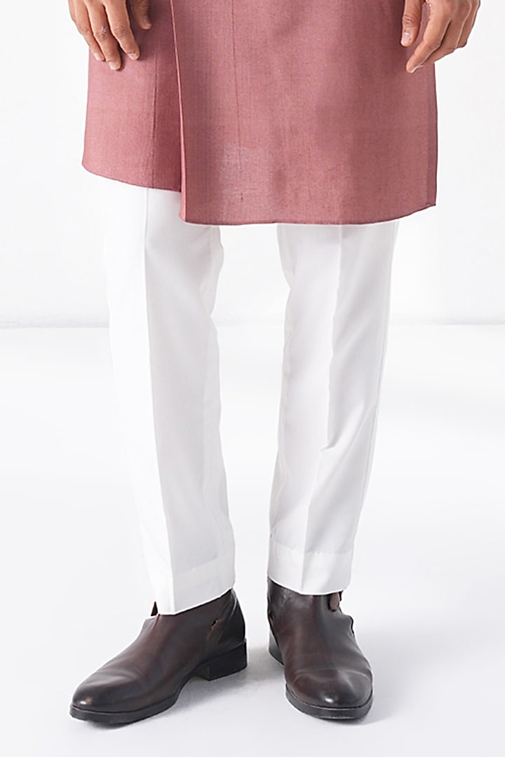 Dusty Rose Thread Embroidered Cotton Silk Kurta Set by Dhruv Vaish at Pernia's Pop Up Shop