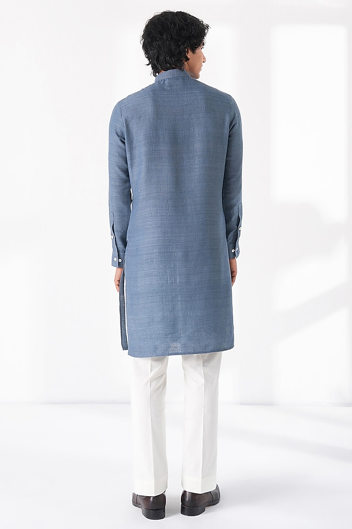 Storm Blue Matka Silk Thread Embroidered Kurta Set by Dhruv Vaish at Pernia's Pop Up Shop