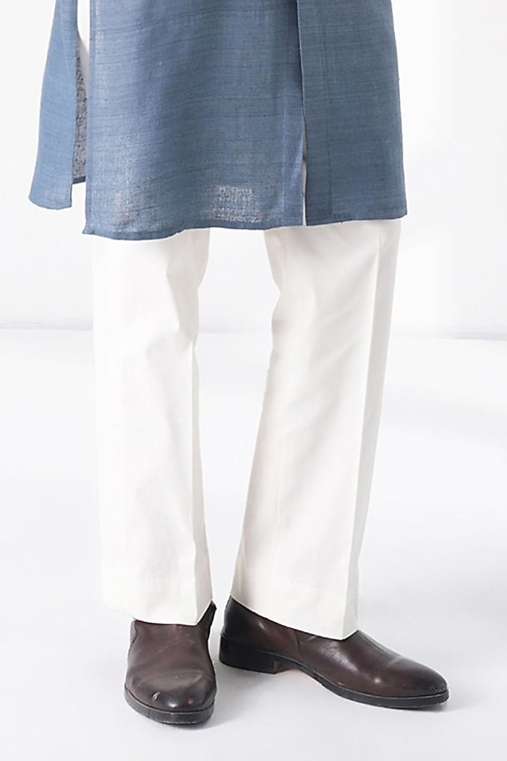 Storm Blue Matka Silk Thread Embroidered Kurta Set by Dhruv Vaish at Pernia's Pop Up Shop