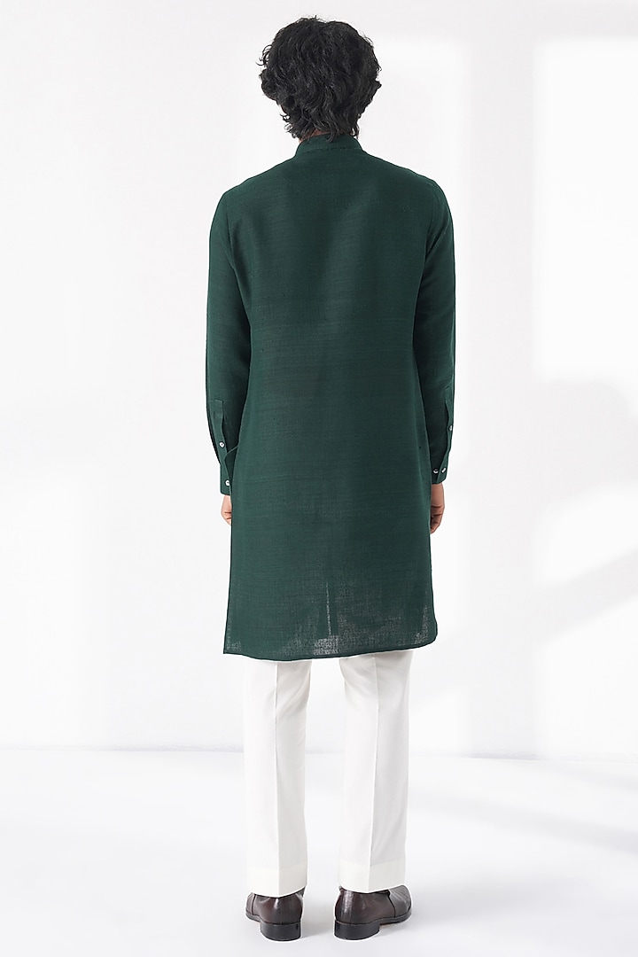 Bottle Green Matka Silk Embroidered Kurta Set by Dhruv Vaish at Pernia's Pop Up Shop