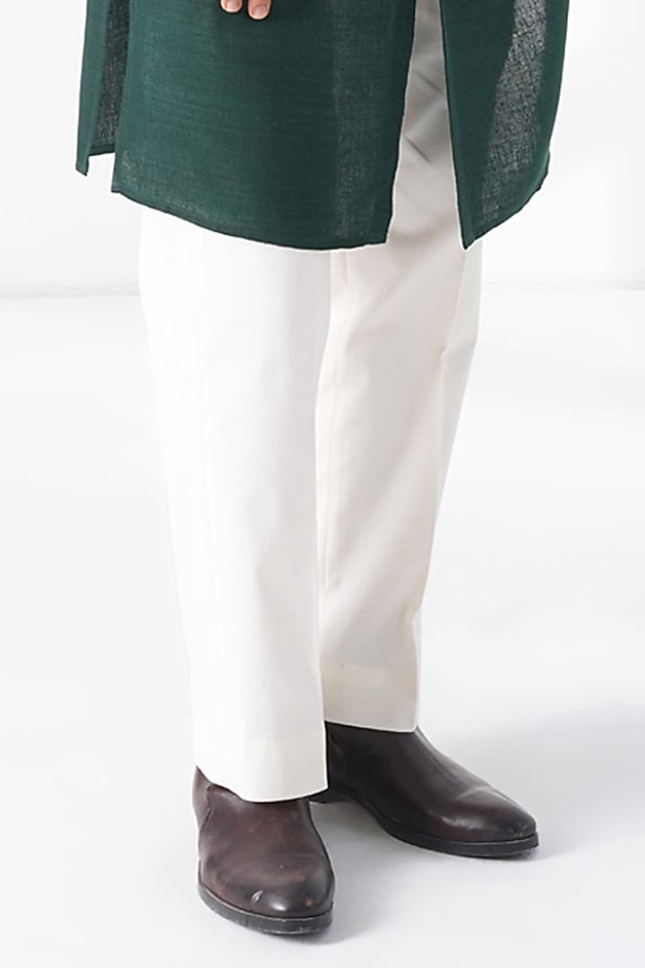 Bottle Green Matka Silk Embroidered Kurta Set by Dhruv Vaish at Pernia's Pop Up Shop