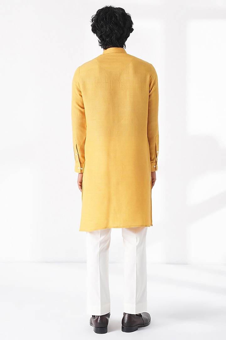 Marigold-Colored Matka Silk Embroidered Kurta Set by Dhruv Vaish at Pernia's Pop Up Shop