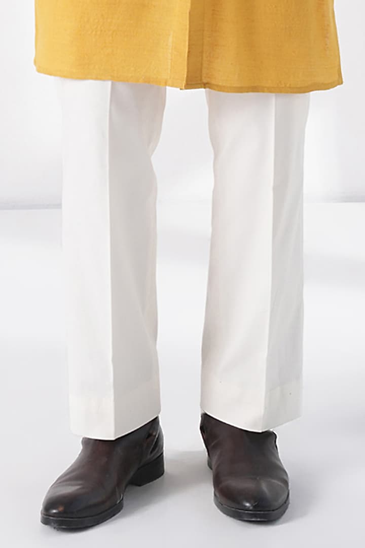 Marigold-Colored Matka Silk Embroidered Kurta Set by Dhruv Vaish at Pernia's Pop Up Shop