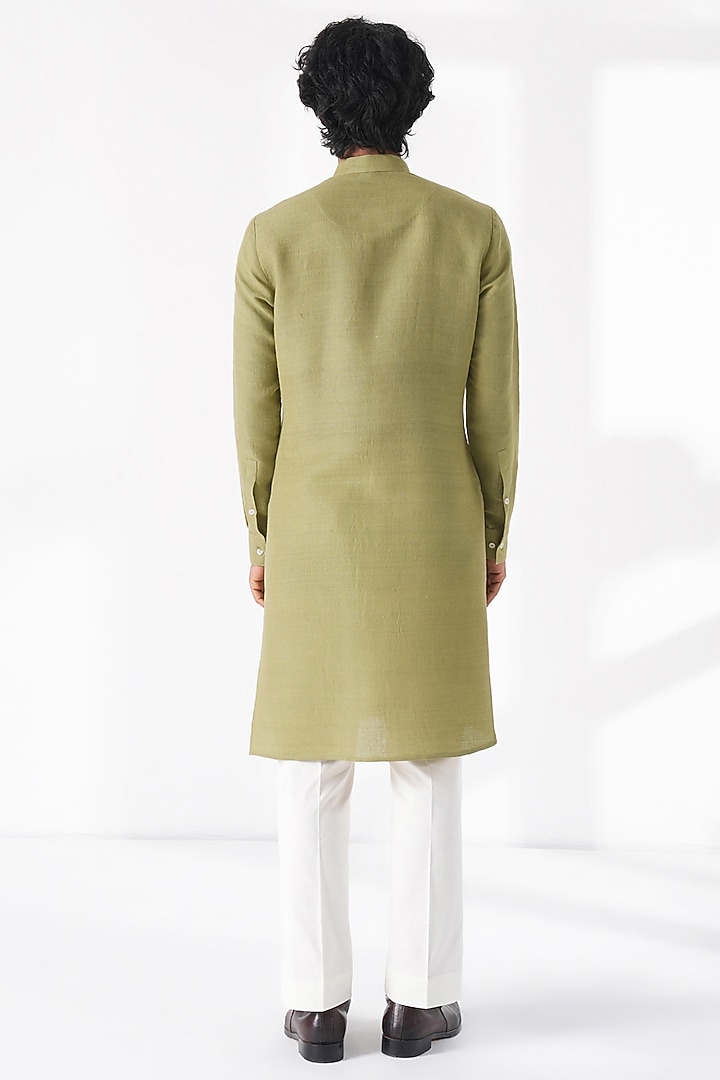 Fern Green Matka Silk Embroidered Kurta Set by Dhruv Vaish at Pernia's Pop Up Shop