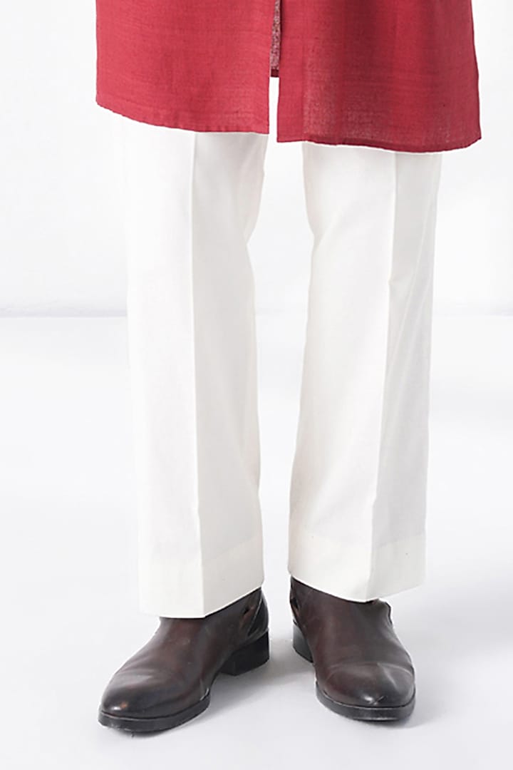 Earthy Red Matka Silk Embroidered Kurta Set by Dhruv Vaish at Pernia's Pop Up Shop