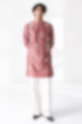 Dusty Rose Cotton Silk Chanderi Embroidered Short Kurta by Dhruv Vaish at Pernia's Pop Up Shop
