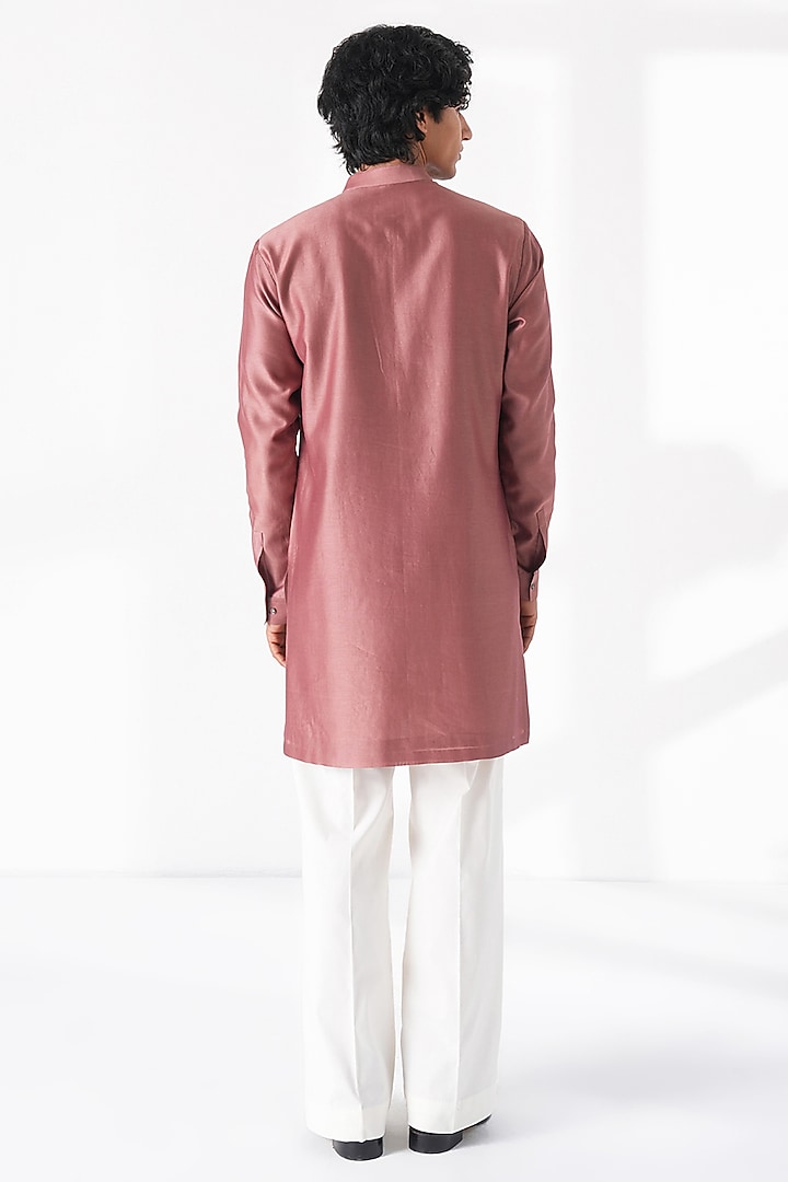Dusty Rose Cotton Silk Chanderi Embroidered Short Kurta by Dhruv Vaish at Pernia's Pop Up Shop