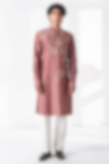 Dusty Rose Cotton Silk Chanderi Thread Embroidered Kurta Set by Dhruv Vaish at Pernia's Pop Up Shop