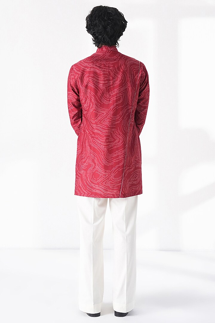 Earthy Red Spun Silk Graphic Printed Short Kurta by Dhruv Vaish at Pernia's Pop Up Shop