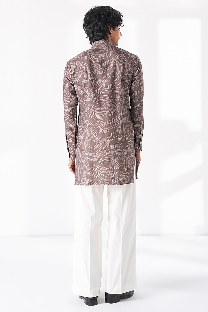 Bean Brown Spun Silk Graphic Printed Short Kurta by Dhruv Vaish at Pernia's Pop Up Shop