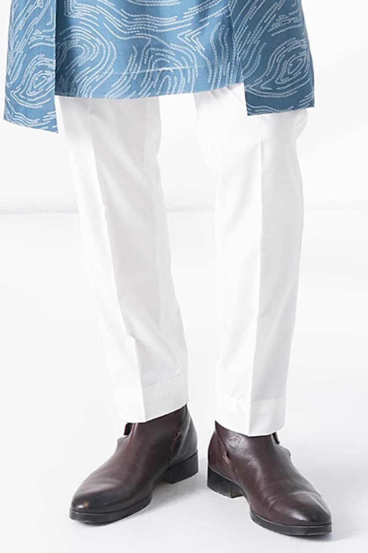 Storm Blue Cotton Silk Chanderi Printed Kurta Set by Dhruv Vaish at Pernia's Pop Up Shop