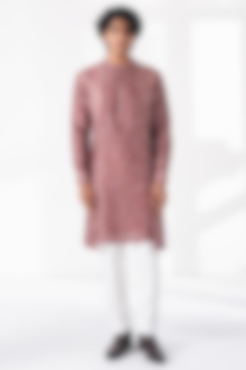 Dusty Rose Cotton Silk Chanderi Printed Kurta Set by Dhruv Vaish at Pernia's Pop Up Shop