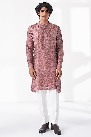 Dusty Rose Cotton Silk Chanderi Printed Kurta Set by Dhruv Vaish