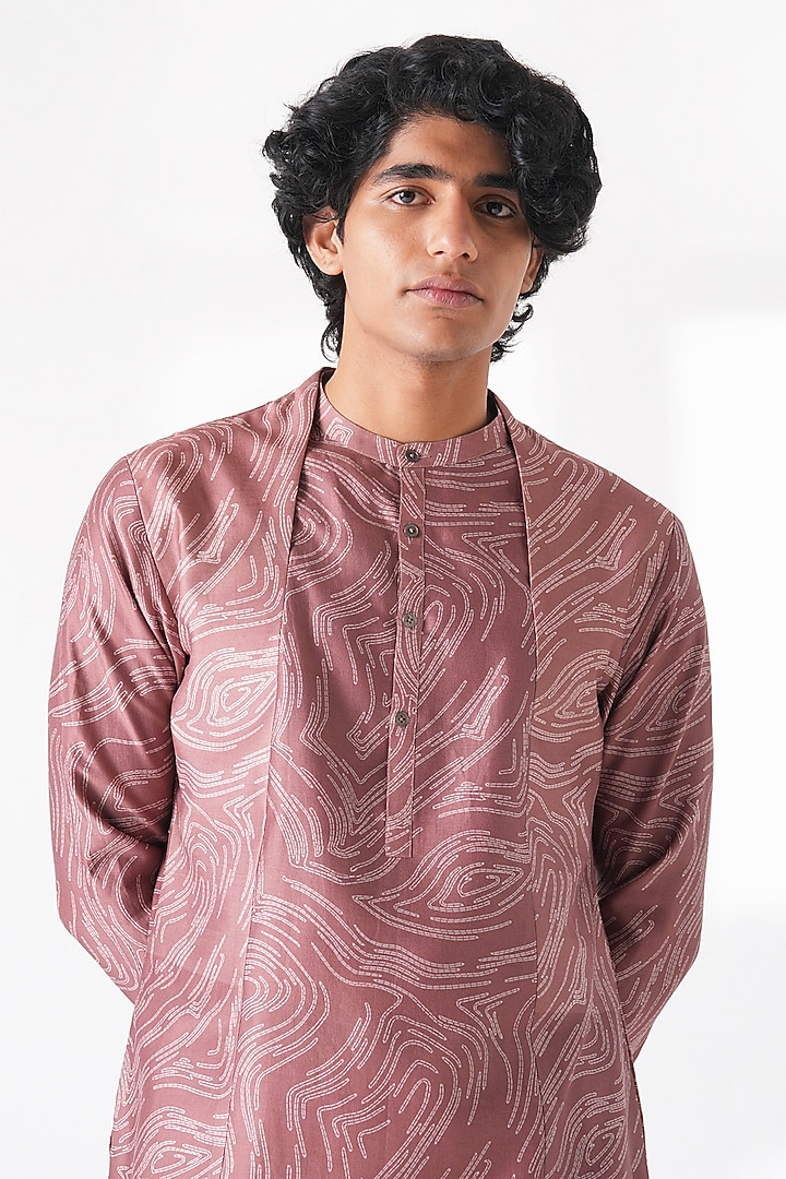 Dusty Rose Cotton Silk Chanderi Printed Kurta Set by Dhruv Vaish at Pernia's Pop Up Shop