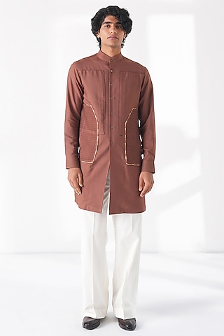 Bean Brown Cotton Silk Kurta by Dhruv Vaish