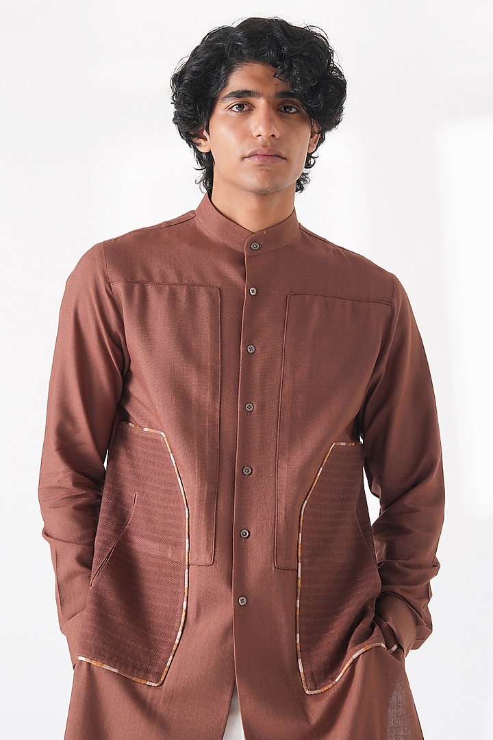 Bean Brown Cotton Silk Kurta by Dhruv Vaish at Pernia's Pop Up Shop