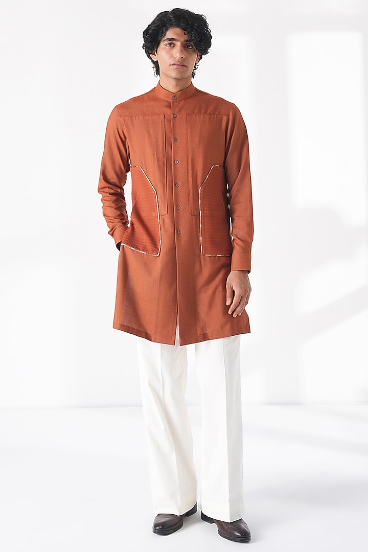 Burnt Orange Cotton Silk Kurta by Dhruv Vaish at Pernia's Pop Up Shop