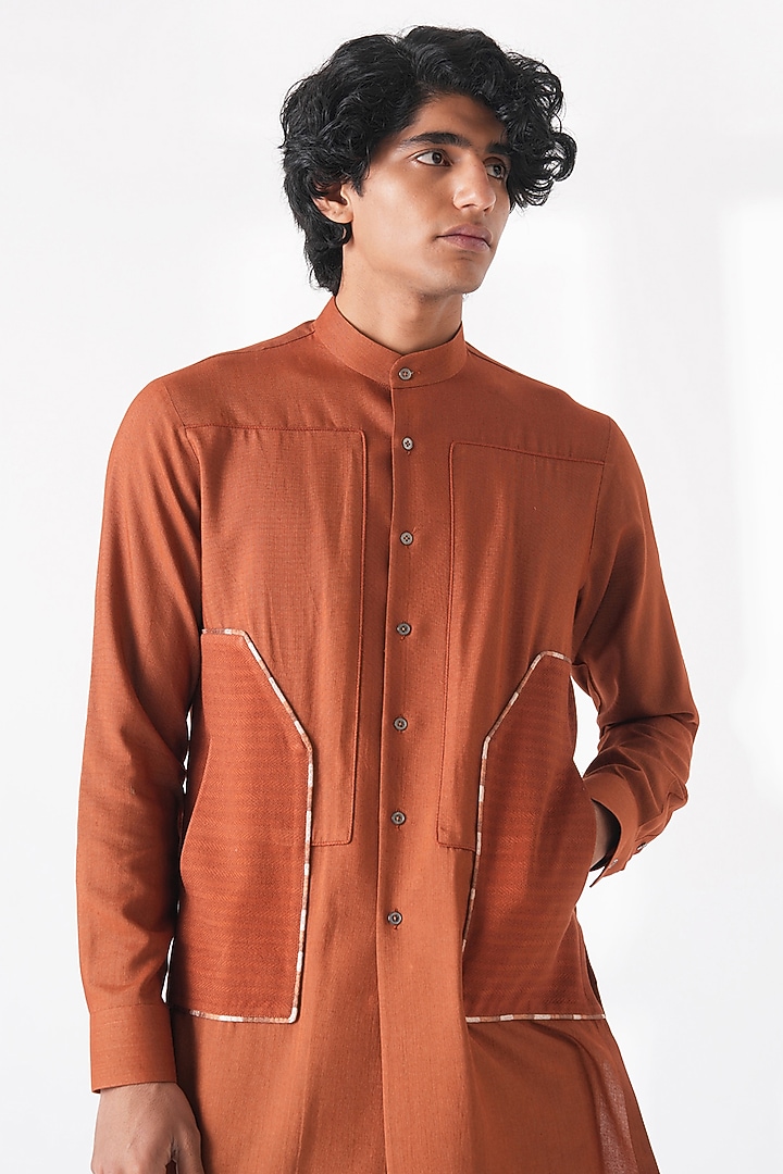 Burnt Orange Cotton Silk Kurta by Dhruv Vaish at Pernia's Pop Up Shop